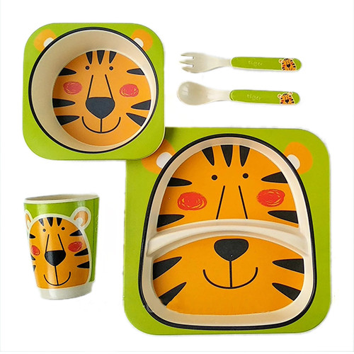 Посуд бамбуковий дитячий Тигр (2 тарілки, виделка, ложка, склянка) MH-2770-25