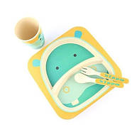 Посуд дитячий бамбук Бегемот (2 тарілки, виделка, ложка, склянка) MH-2770-28, фото 4