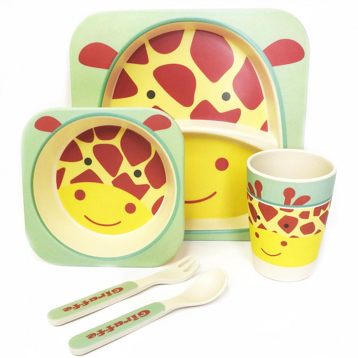 Посуд бамбуковий дитячий Жираф (2 тарілки, склянка, ложка, вилка) MH-2770-1