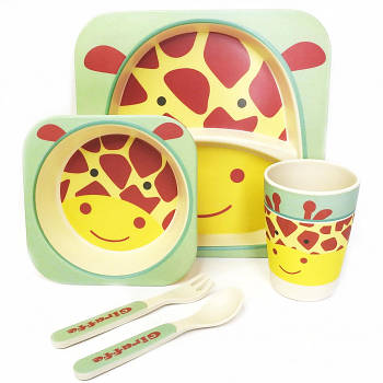 Посуд бамбуковий дитячий Жираф (2 тарілки, склянка, ложка, вилка) MH-2770-1