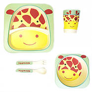 Посуд бамбуковий дитячий Жираф (2 тарілки, склянка, ложка, вилка) MH-2770-1, фото 2
