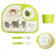 Посуд дитячий бамбук Зоопарк (2 тарілки, виделка, ложка, чашка) MH-2773-21, фото 2