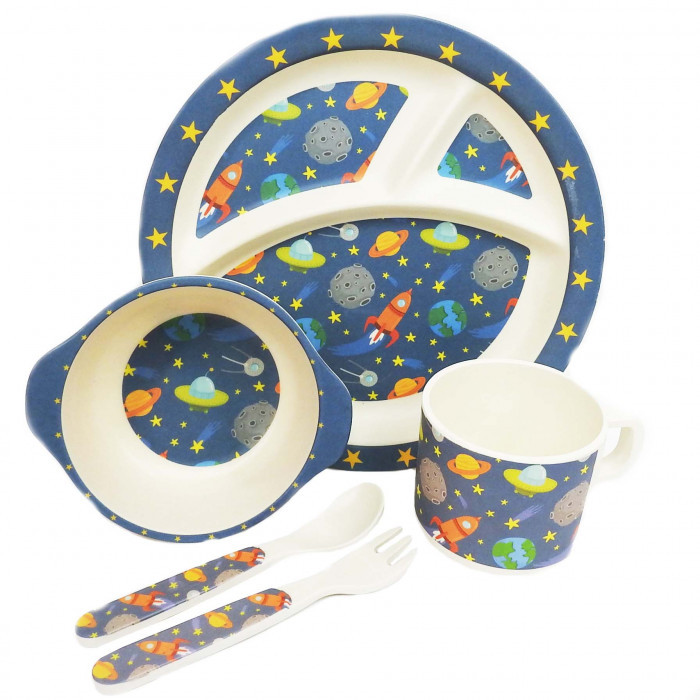 Посуд дитячий бамбук Космос (2 тарілки, виделка, ложка, склянка) MH-2771-8
