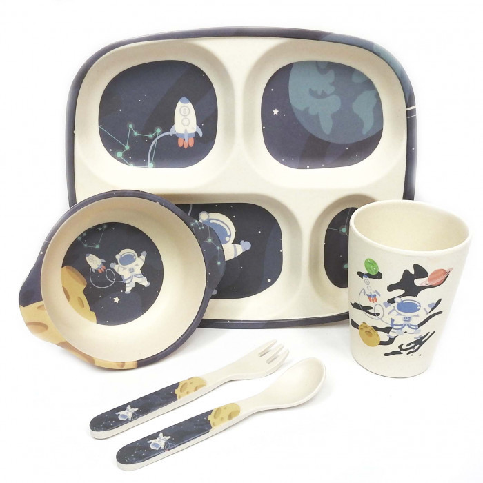 Посуд дитячий бамбук Космос (2 тарілки, виделка, ложка, склянка) MH-2775-6