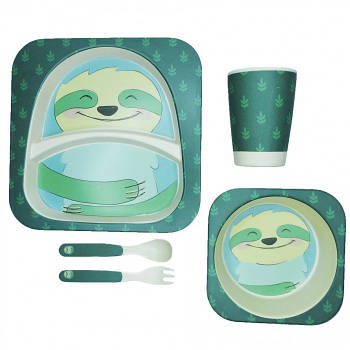 Посуд дитячий бамбук Лінивець (2 тарілки, виделка, ложка, склянка) MH-2770-45