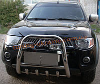 Захист переднього бампера кенгурятник високий з написом (нерж.) D60 на Mitsubishi L200 2006-2010