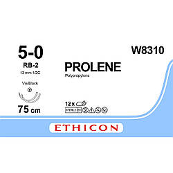 Пролен (Prolene) 5-0 колюча Тапер Поінт (Taper Point) 2*13мм, VB, 1/2 кола, блакитний 75см, 1шт.