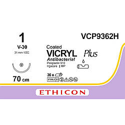 Вікрил Плюс (VICRYL Plus) Антибактеріальний 1, таперкат 31 мм, 1/2 кола, фіолетовий, 70 см, 1шт.