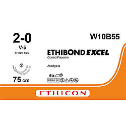 Етібонд (Ethibond) 2-0 колючо-ріжуча Таперкат (Tapercut) 2х17, 10*75см (5білих+5зелених) с прокл. 6*3*1.6, 1шт.