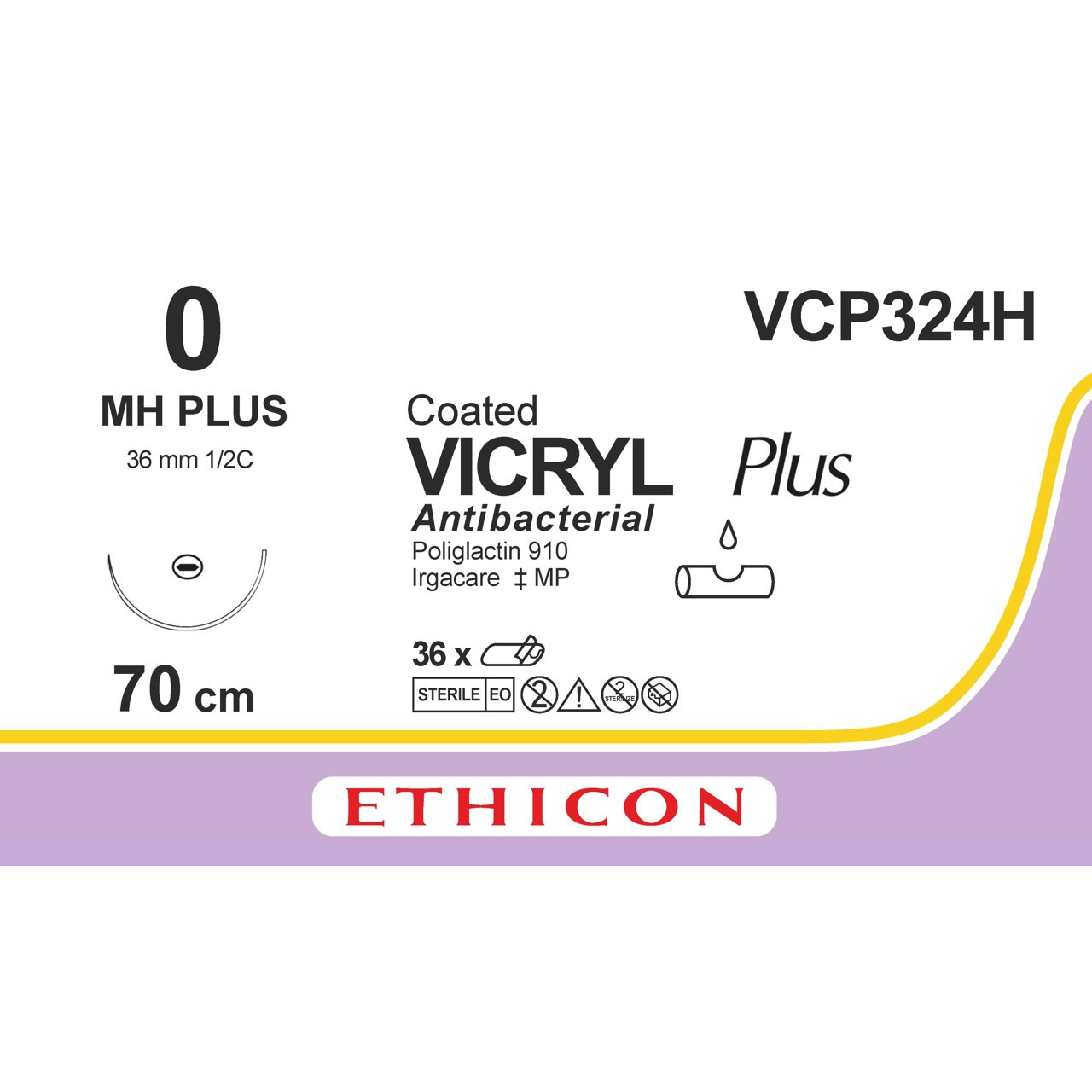 Вікрил Плюс (VICRYL Plus) Антибактеріальний 0, колюча 36 мм, 1/2 кола, фіолетовий, 70 см, 1шт.
