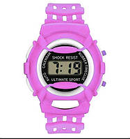 Электронные часы на батарейках с противоударной защитой на силиконовом браслете синие, розовые, фиолетовые