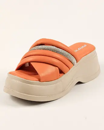 Шльопанці на платформі Evromoda 447414 38 жовтогарячі шкіра 36, фото 1