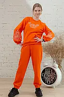 Оранжевый спортивный костюм с вышивкой для девочек из трехнитки р.104-170 164