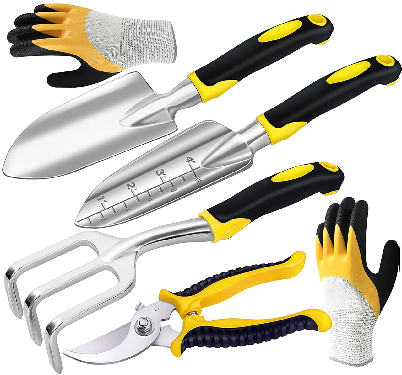 Набір інструментів для саду та городу MADORU з рукавичками, жовтий 5 шт.