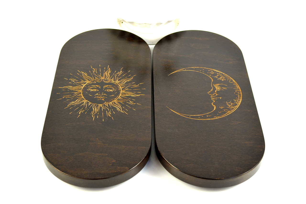 Преміум Дошка Садху для початківців із гравіюванням "Сонце та Місяць" з жовтими цвяхами жіноча,овальна  крок 10 мм