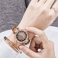 Женские часы Gaiety с коричневым ремешком из экокожи + браслет
