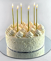 Свечи для торта Золото металлик, набор золотых прямых свечей с подставкой 6 шт 13 см