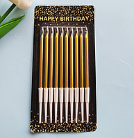 Свічки для торта довгі Золото металік з підставкою прямі 10 шт, набір свічок