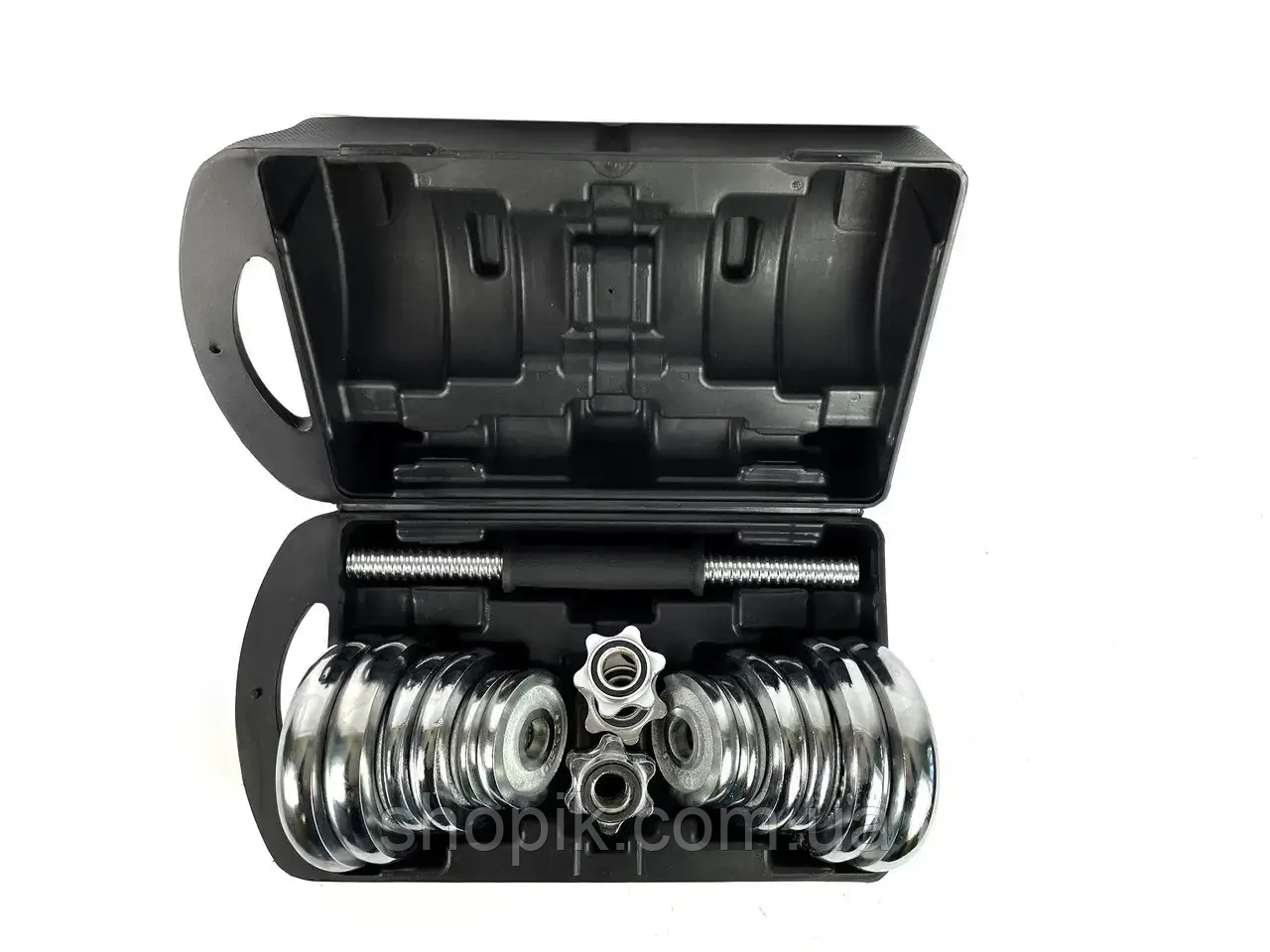 Гантелі розбірні в кейсі хромовані 20 кг (2 шт. по 10 кг) Shopik, фото 1