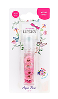 Масло-блеск для губ в ролике Lukky Aqua Fleur с розовыми цветами.