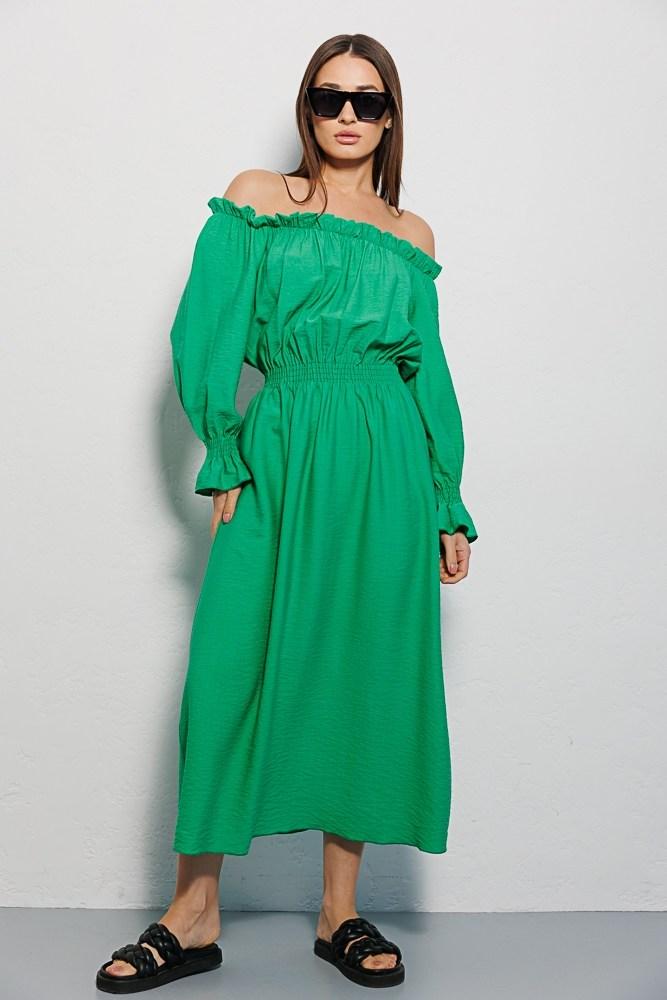 Сукня жіноча літня з відкритими плечима максі зелена Modna KAZKA MKAR69037-1