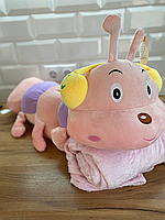 Мягкая игрушка подушка плед гусеница| Пледы-подушки-игрушки Розовый гусеница|.Топ! Розовый .Хит!