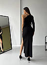 Вечірня облягаюча чорна сукня з розрізом та сіткою на одне плече, фото 2