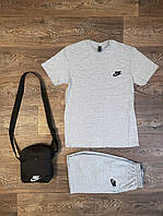 Летний комплект 3 в 1 футболка шорты и сумка Найк черного и серого цвета