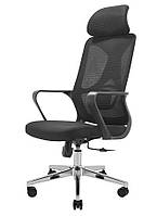 Крісло для комп'ютера з підлокітниками та підголовником офісне сіткове Монеро Monero чорне Richman