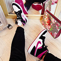 Жіночі кросівки Nike Air Jordan 1 Retro High, шкіра, чорний, білий, рожевий, В'єтнам