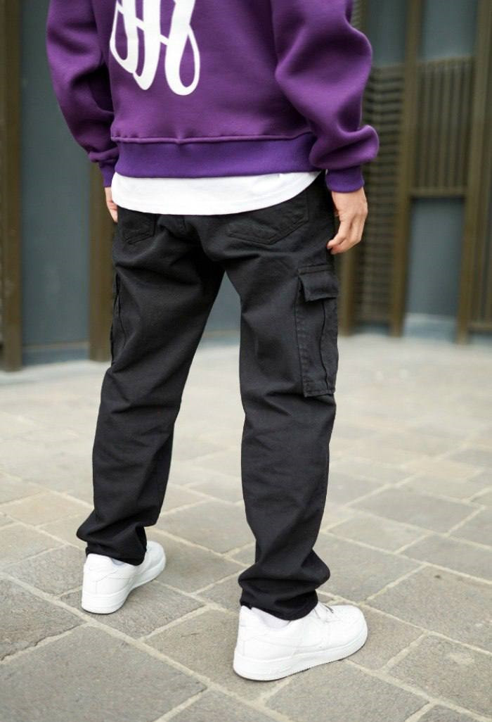 Мужские штаны карго черные, мужские брюки оверсайз черного цвета с ...