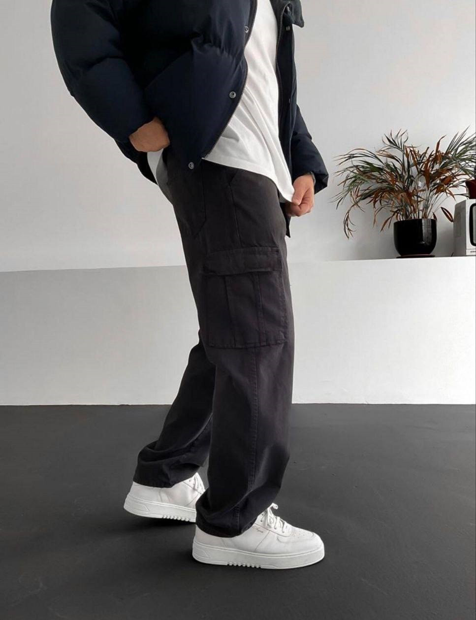 Мужские штаны карго черные, мужские брюки оверсайз черного цвета с ...