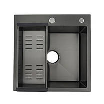 Кухонна мийка GAPPO GS5050-6 накладна 500x500 мм, нержавіюча сталь, поверхня PVD, фото 3