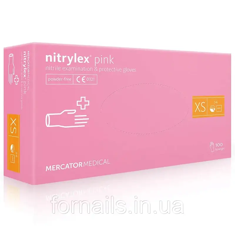 Рукавички нітрил неопудрені нестерильні Nitrylex Mercator Pink 100 шт, XS