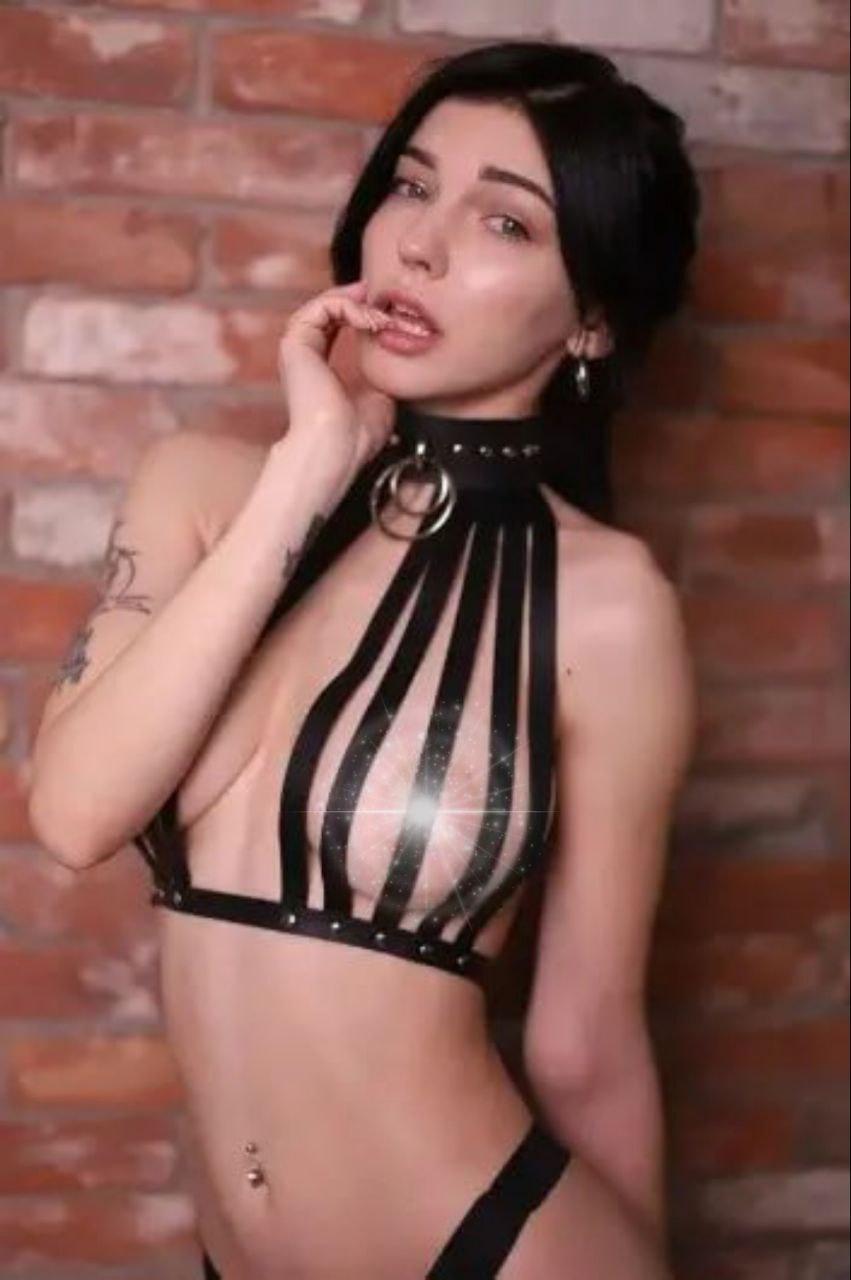 Бюстгальтер з нашийником One Size L-28, натуральна шкіра, чорний 18+, фото 1