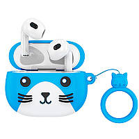 Наушники беспроводные детские Bluetooth HOCO Cat EW46 в кейсе, синие