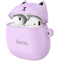 Наушники беспроводные детские Bluetooth HOCO Cat EW45 в кейсе, фиолетовые