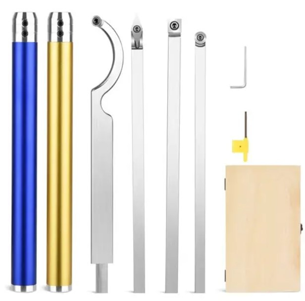 Набір токарних інструментів для дерева, 4 різці та 2 ручки, у кейсі, фото 1