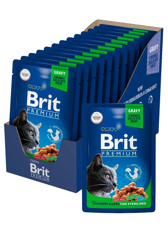 Вологий корм для кішок Brit Premium Pouches Chicken Slices for Sterilised для стерилізованих 100 г 12 шт., фото 1