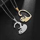 Парні кулони серця з двома котиками сріблястий і золотистий, фото 2