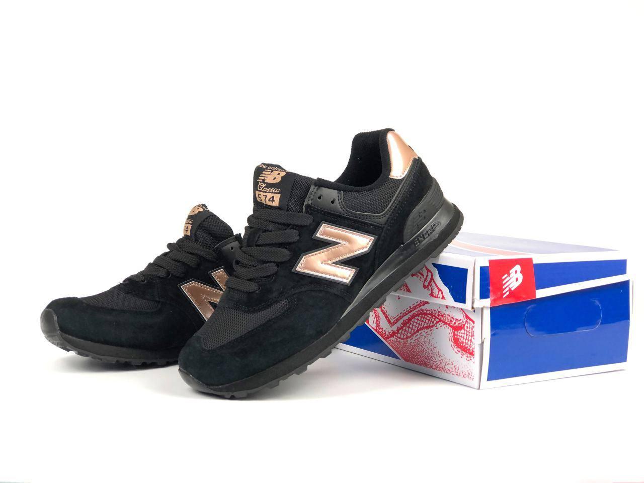 Замшеві кросівки New Balance classic 574 чорні модні бігові кросівки текстиль сітка