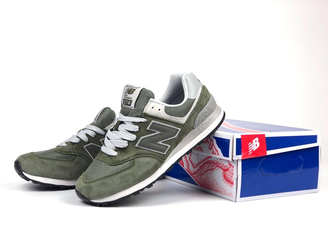Замшеві кросівки New Balance classic 574 темно-зелені модні бігові кросівки текстиль сітка