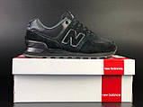 Замшеві чоловічі кросівки New Balance  574 чорні модні бігові кросівки текстиль сітка, фото 4