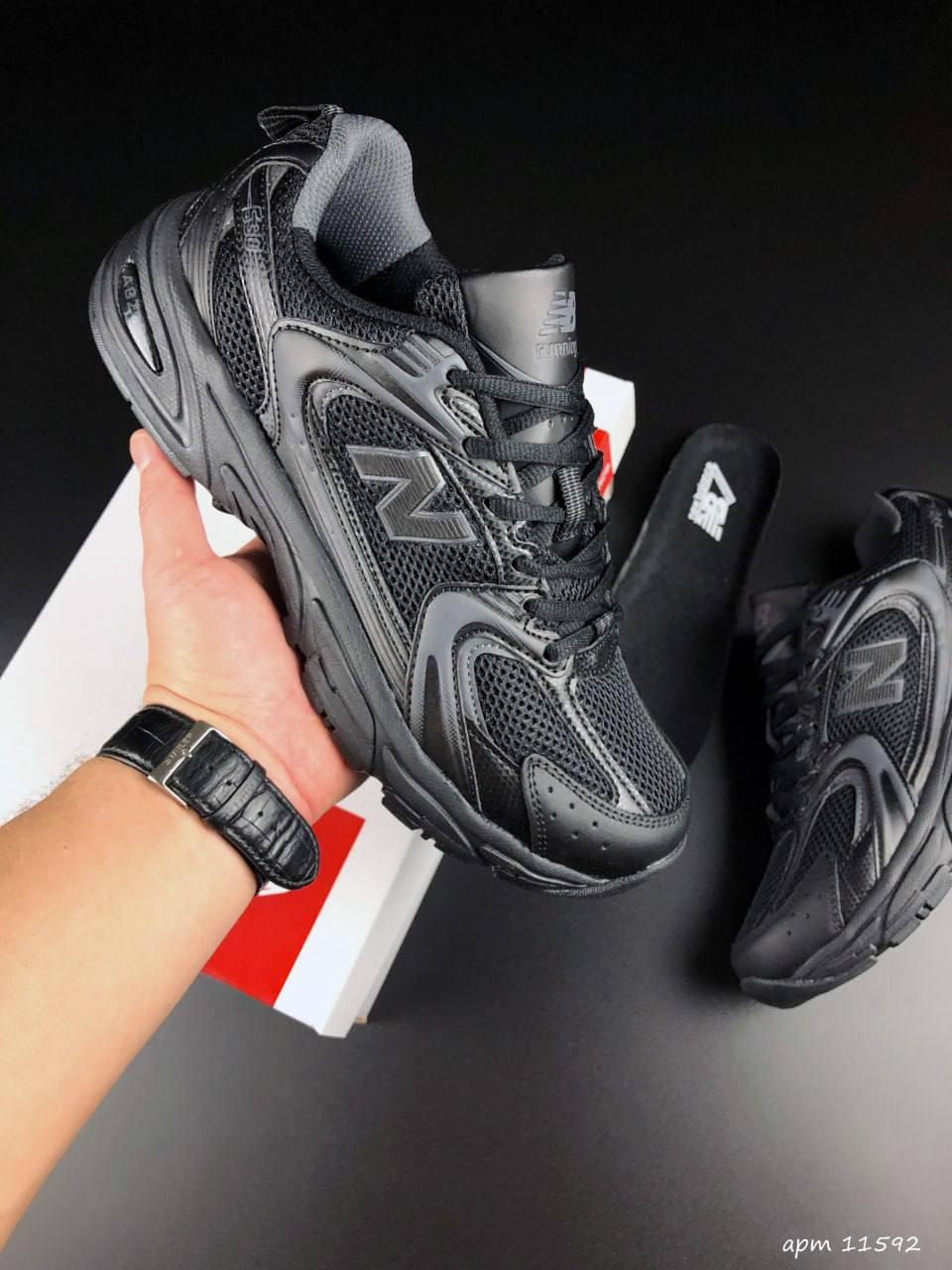 Кросівки чоловічі New Balance 530 чорні модні кросівки бігові текстиль сітка