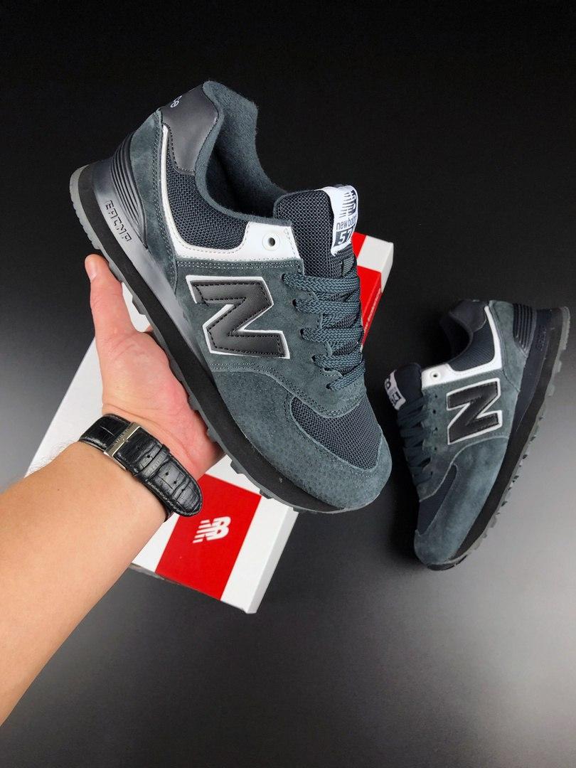Жіночі замшеві кросівки New Balance 574 сірий з чорним модні бігові кросівки Текстиль сітка