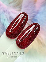Світловідбивний гель лак для нігтів Sweet Nails Flash Disco №17 темно-червоний 8 мл