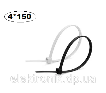Кабельная стяжка нейлоновая 4*150 (3,5/3,6*200мм) белая/черная Takel