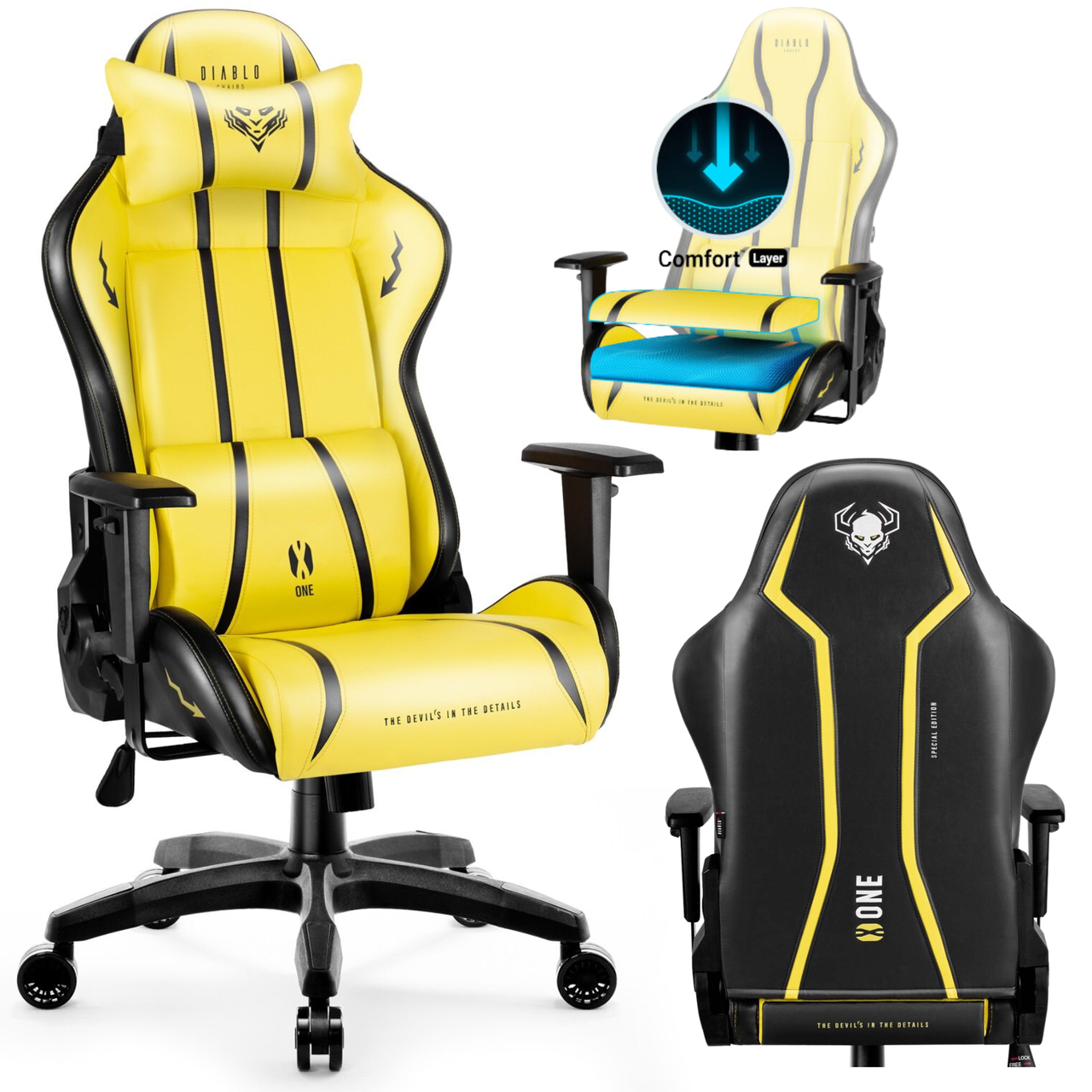 Игровое кресло Diablo Chairs X-One 2.0 Normal Size Electric Yellow (экокожа +ткань) - фото 1 - id-p1846832008