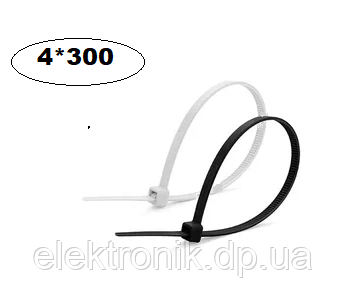 Кабельна стяжка нейлонова 4*300 (3,5*300 мм) біла/чорна Takel