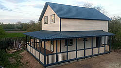 Двоповерховий каркасний будинок 6*8,6 м з терасами